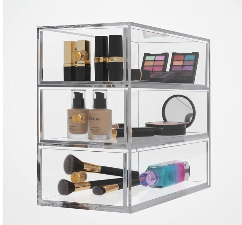 Creative Planet Acrylic Storage Organizer Drawers for Cosmetics, Sunglasses, Makeup, Thoughtful Valentine Gift for Women (3 Level M) - Image 1